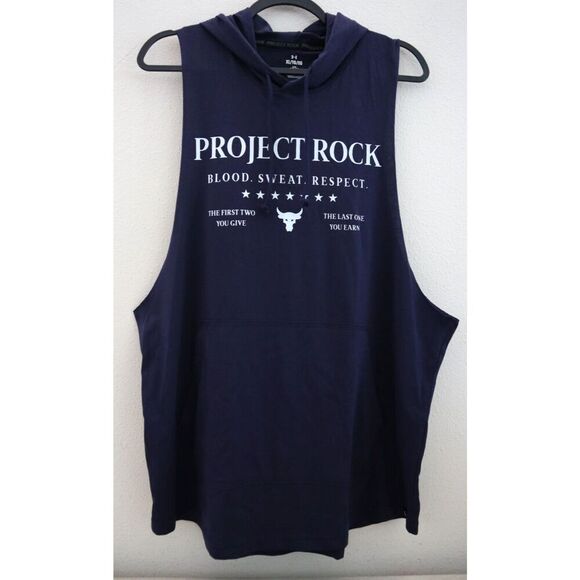 Under Armour 1382279-410 Men's Sz XL Navy Blue Project Rock Sleeveless Hoodie - Picture 1 of 8
